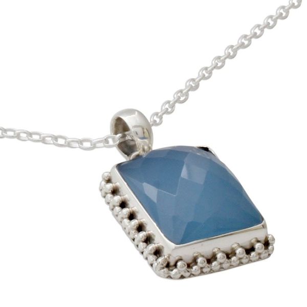 Alternate image for Sterling Silver Necklace from India with Blue Chalcedony Gem Good Will Spirit