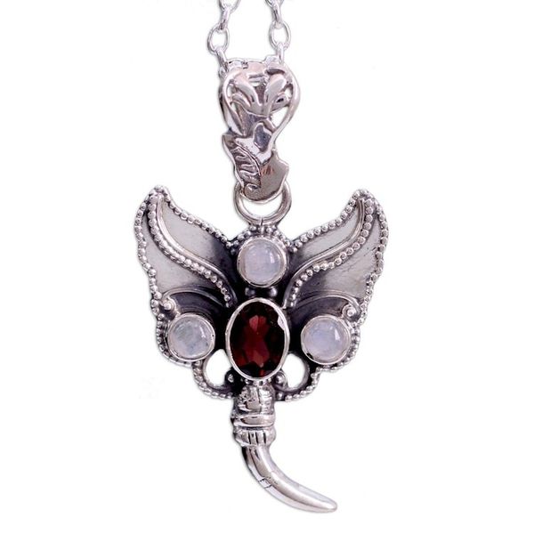 Alternate image for Silver Butterfly with Garnet and Rainbow Moonstone Butterfly Triumph