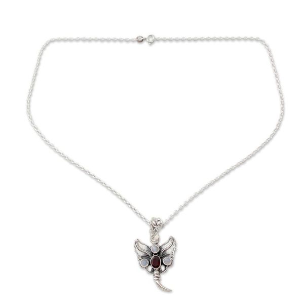 Alternate image for Silver Butterfly with Garnet and Rainbow Moonstone Butterfly Triumph