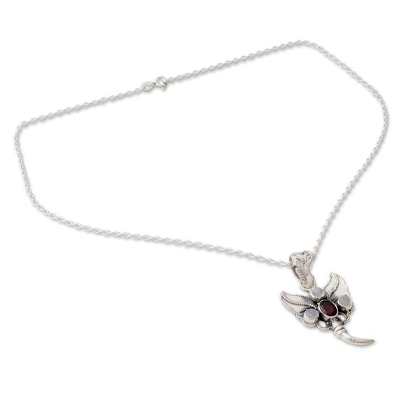 Alternate image for Silver Butterfly with Garnet and Rainbow Moonstone Butterfly Triumph