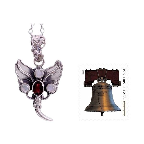 Alternate image for Silver Butterfly with Garnet and Rainbow Moonstone Butterfly Triumph
