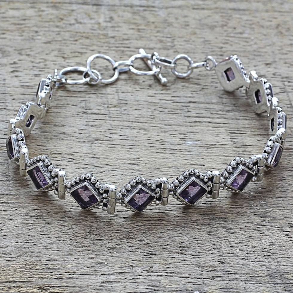 Amethyst Sterling Silver Tennis Style Bracelet from India 'Purple Voyage'