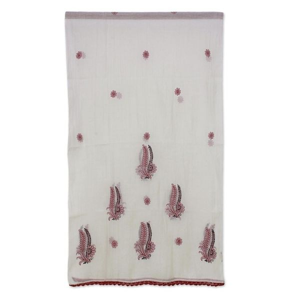 Alternate image for Cotton and Silk Shawl in Champagne and Wine from India Chikan Flowers in Wine