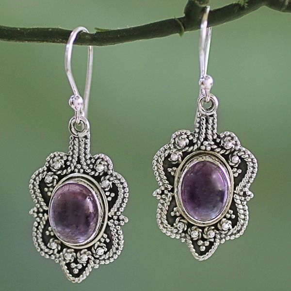 Alternate image for Handcrafted Sterling Silver Earrings with Amethyst Intricate Embrace