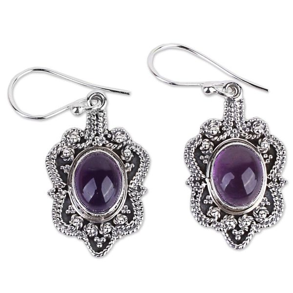 Alternate image for Handcrafted Sterling Silver Earrings with Amethyst Intricate Embrace