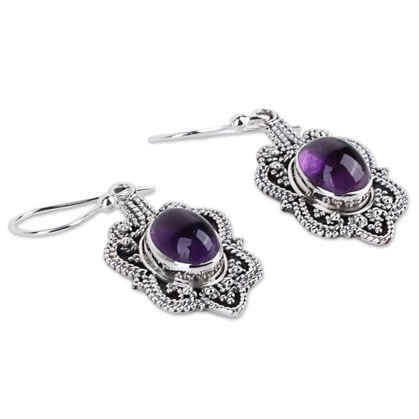 Alternate image for Handcrafted Sterling Silver Earrings with Amethyst Intricate Embrace