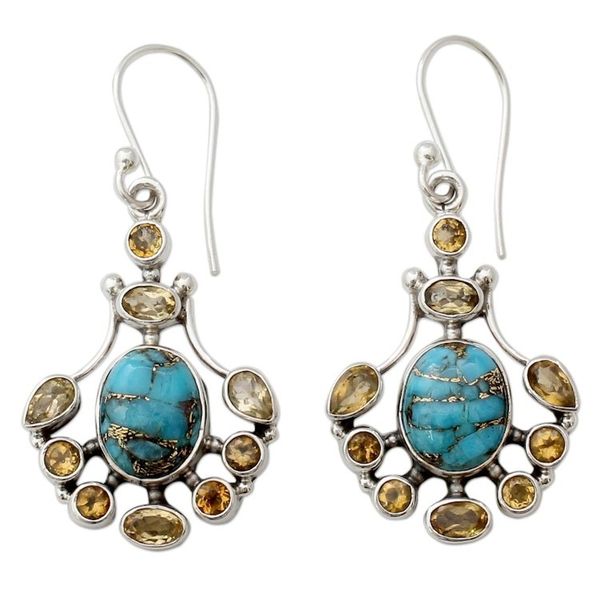 Alternate image for Sterling Silver Citrine Earrings with Composite Turquoise Droplets of Sunshine