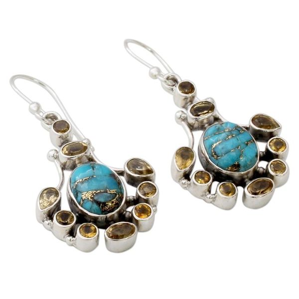 Alternate image for Sterling Silver Citrine Earrings with Composite Turquoise Droplets of Sunshine