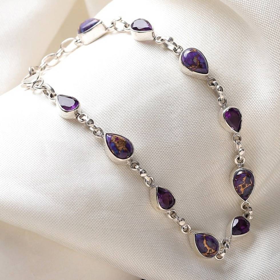 Amethyst Composite Turquoise Link Bracelet from India 'Tears of India'