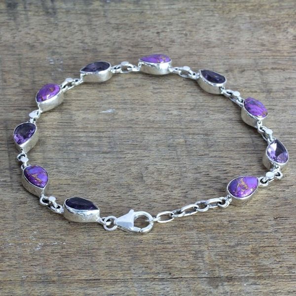 Alternate image for Amethyst Composite Turquoise Link Bracelet from India Tears of India