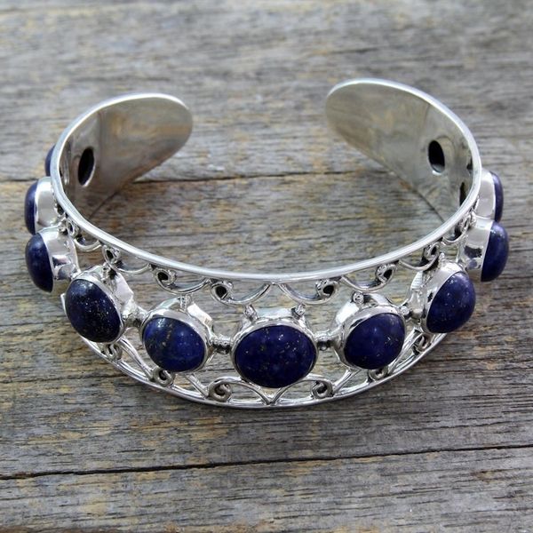 Alternate image for Lapis Lazuli and Sterling Silver Cuff Bracelet from India Nostalgia
