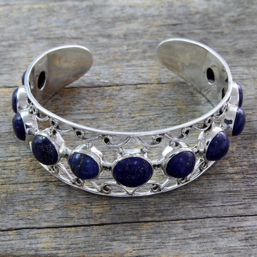 Lapis Lazuli and Sterling Silver Cuff Bracelet from India 'Nostalgia'