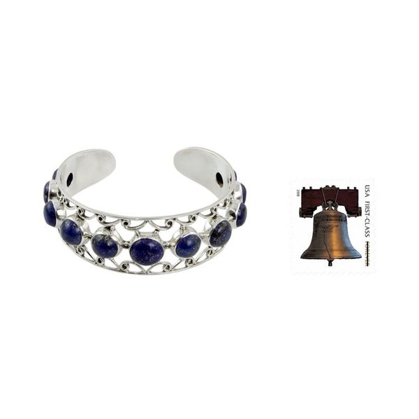 Alternate image for Lapis Lazuli and Sterling Silver Cuff Bracelet from India Nostalgia