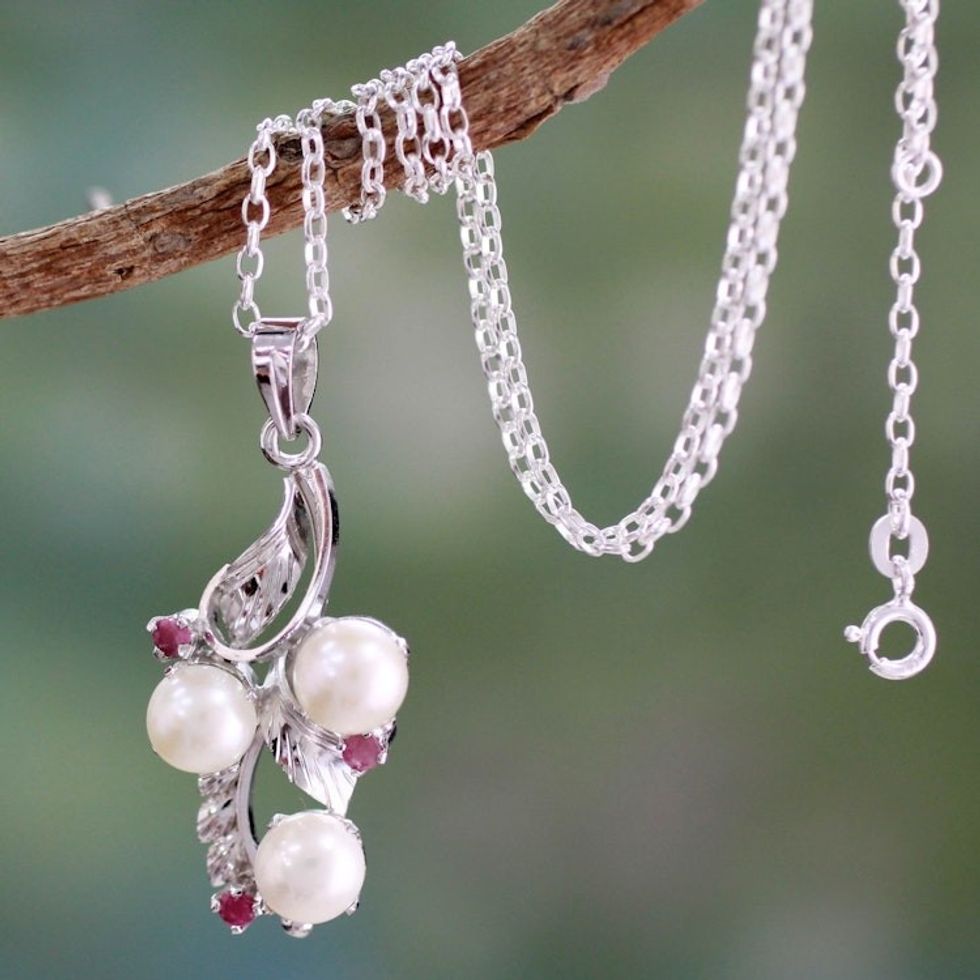 Hand Crafted Pearl and Ruby Necklace 'Radiance'