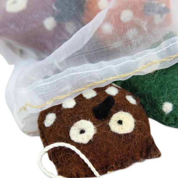 Alternate image for Multicolor Owl Ornaments Handmade of Wool Felt Set of 4 Holiday Hoots