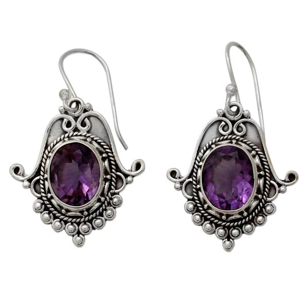 Alternate image for Ornate Amethyst and Sterling Silver Dangle Earrings Jaipuri Glam