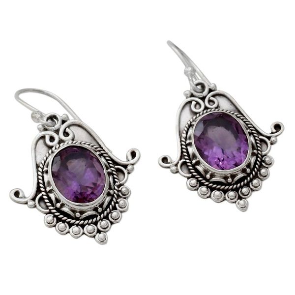 Alternate image for Ornate Amethyst and Sterling Silver Dangle Earrings Jaipuri Glam