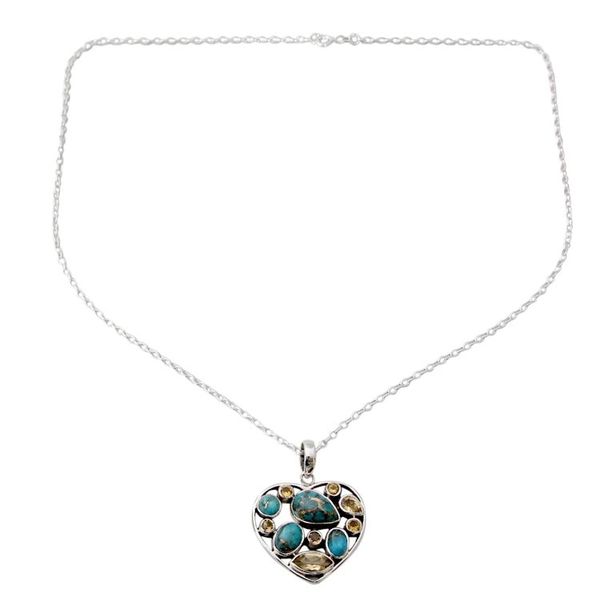 Alternate image for Handmade Citrine and Sterling Silver Heart Pendant Necklace Golden Jaipuri Heart