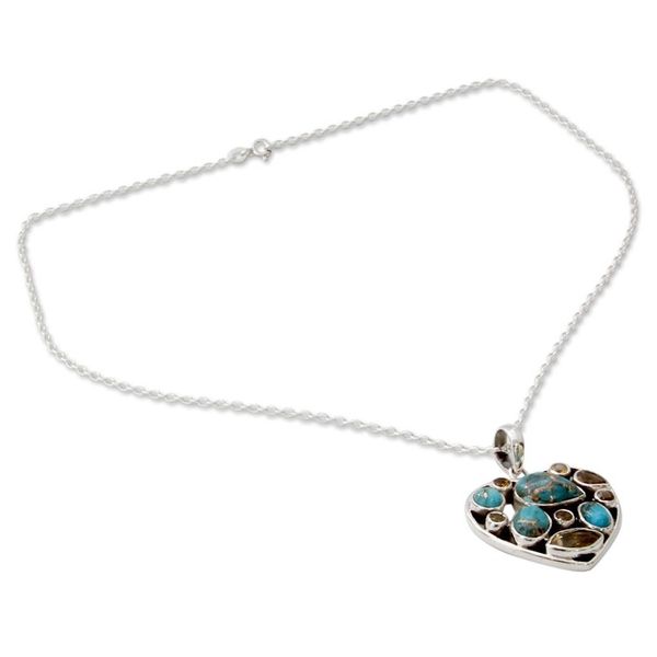 Alternate image for Handmade Citrine and Sterling Silver Heart Pendant Necklace Golden Jaipuri Heart