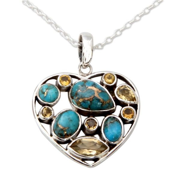 Alternate image for Handmade Citrine and Sterling Silver Heart Pendant Necklace Golden Jaipuri Heart