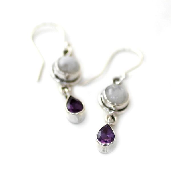 Alternate image for Amethyst Rainbow Moonstone Dangle Earrings from India Purple Droplets