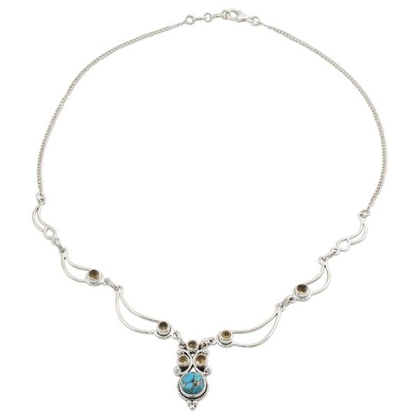 Alternate image for Sterling Silver Citrine Turquoise Pendant Necklace Radiant Princess
