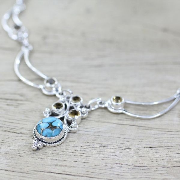 Alternate image for Sterling Silver Citrine Turquoise Pendant Necklace Radiant Princess