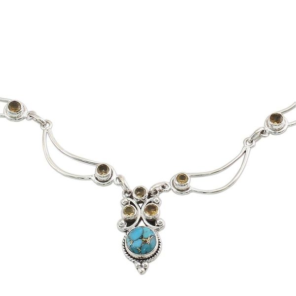 Alternate image for Sterling Silver Citrine Turquoise Pendant Necklace Radiant Princess