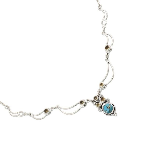 Alternate image for Sterling Silver Citrine Turquoise Pendant Necklace Radiant Princess