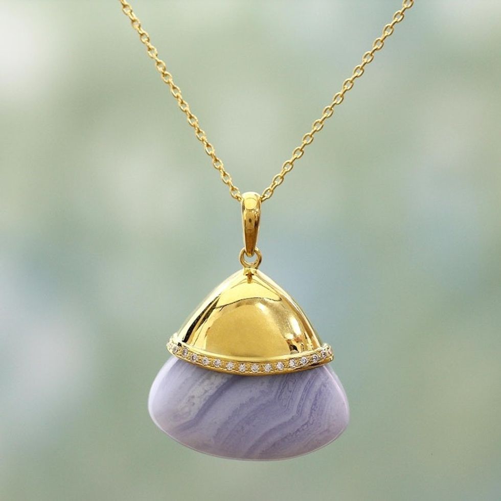 Indian Gold Plated Sterling Silver Blue Lace Agate Necklace 'Beautiful Layers'