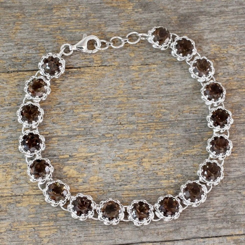 Rhodium Plated Silver Tennis Bracelet with Smoky Quartz 'Dusky Enchantment'