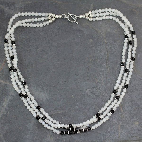 Alternate image for Fair Trade Artisan Crafted Moonstone and Onyx Necklace Moonlit Serenade