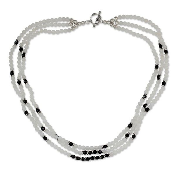 Alternate image for Fair Trade Artisan Crafted Moonstone and Onyx Necklace Moonlit Serenade