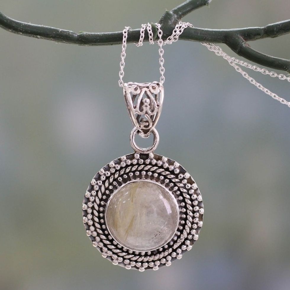 Rutilated Quartz Pendant Necklace in Sterling Silver 'Golden Hair'