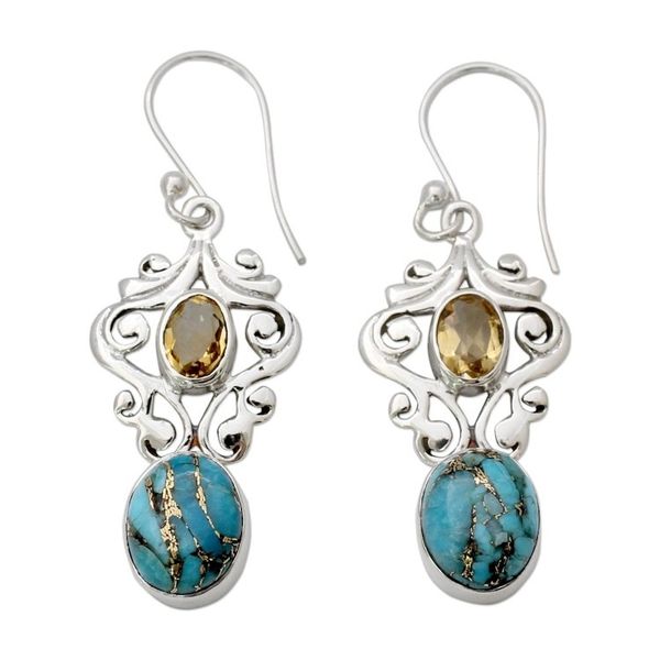 Alternate image for Artisan Crafted Earrings with Citrine and Turquoise Graceful Arabesque