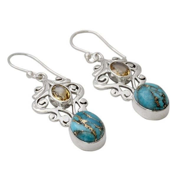 Alternate image for Artisan Crafted Earrings with Citrine and Turquoise Graceful Arabesque