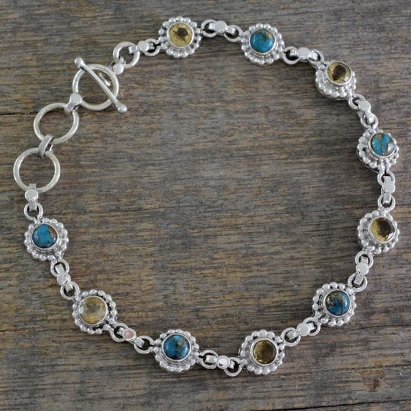 Alternate image for Indian Sterling Silver Jewelry with Citrine and Turquoise Petite Flowers