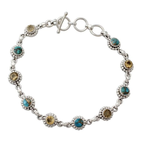 Alternate image for Indian Sterling Silver Jewelry with Citrine and Turquoise Petite Flowers