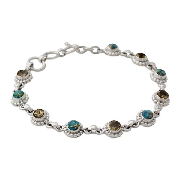 Alternate image for Indian Sterling Silver Jewelry with Citrine and Turquoise Petite Flowers