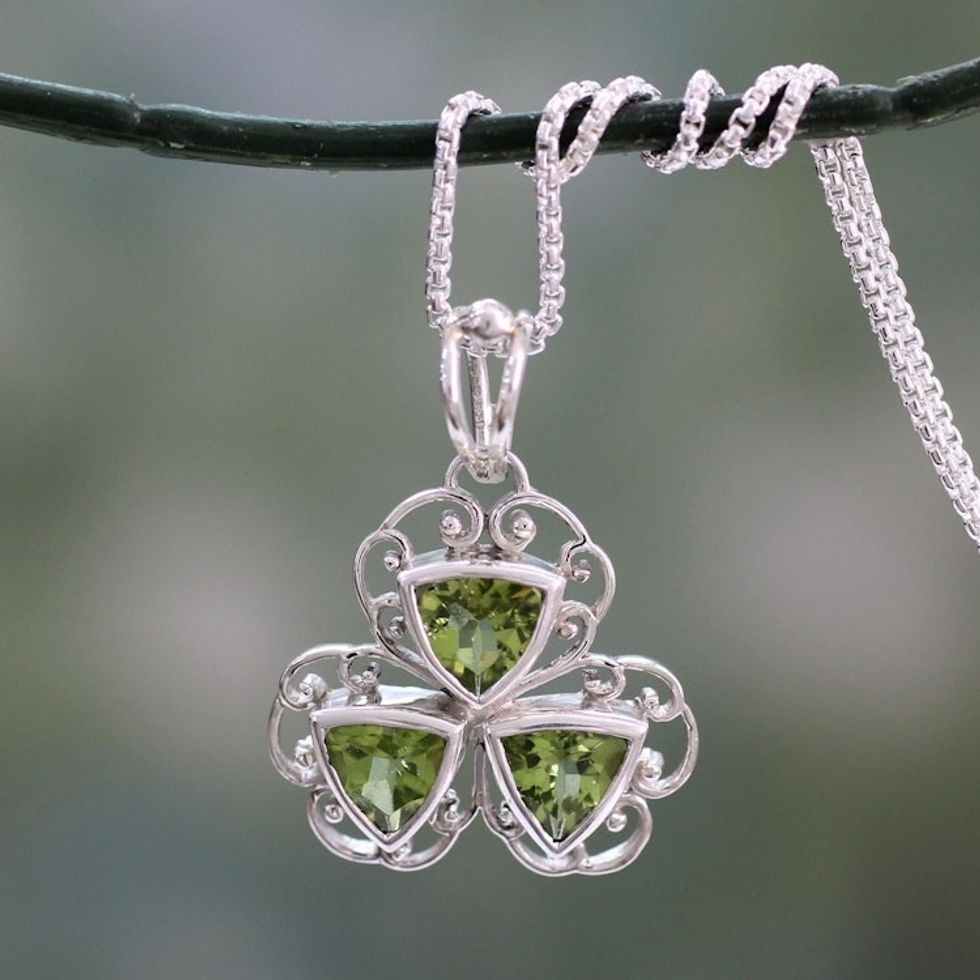 Peridot and Sterling Silver Handcrafted Pendant Necklace 'Delhi in Green'