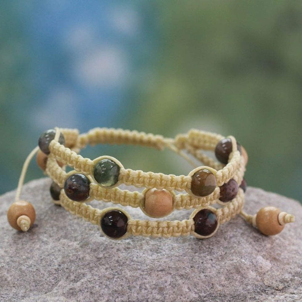 Fair Trade Macrame Agate Shambhala-style Bracelet 'Peaceful Lifre'