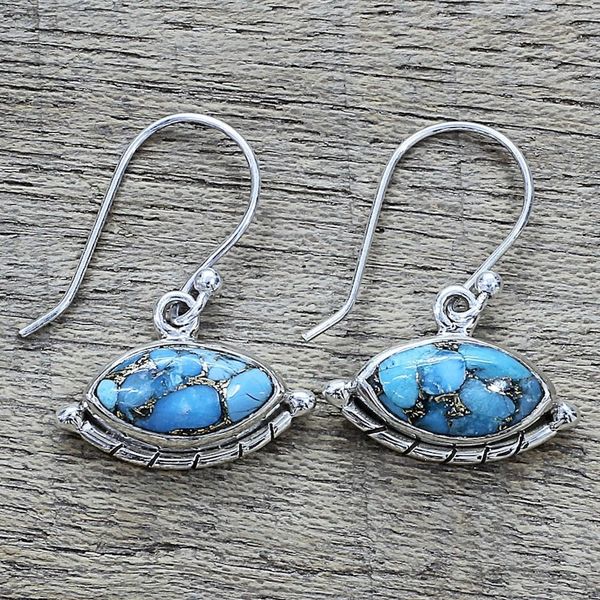 Alternate image for Hand Made Composite Turquoise Dangle Earrings from India Protective Eyes in Light Blue