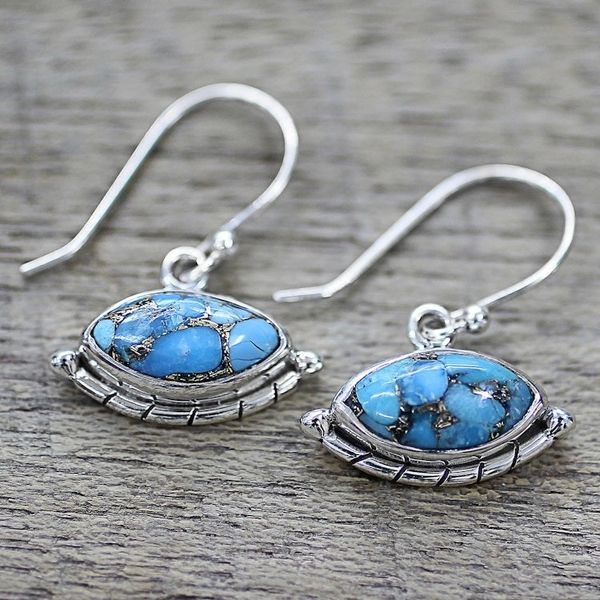 Alternate image for Hand Made Composite Turquoise Dangle Earrings from India Protective Eyes in Light Blue