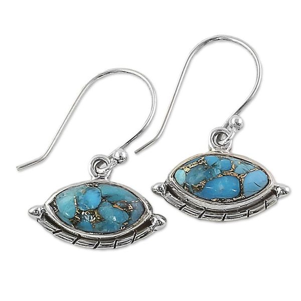 Alternate image for Hand Made Composite Turquoise Dangle Earrings from India Protective Eyes in Light Blue