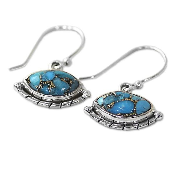 Alternate image for Hand Made Composite Turquoise Dangle Earrings from India Protective Eyes in Light Blue
