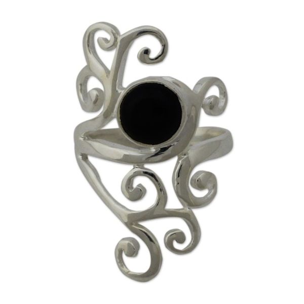 Alternate image for Sterling Silver Cocktail Ring with Black Onyx from India Black Jasmine