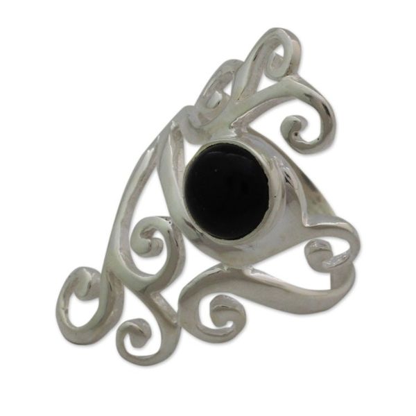 Alternate image for Sterling Silver Cocktail Ring with Black Onyx from India Black Jasmine