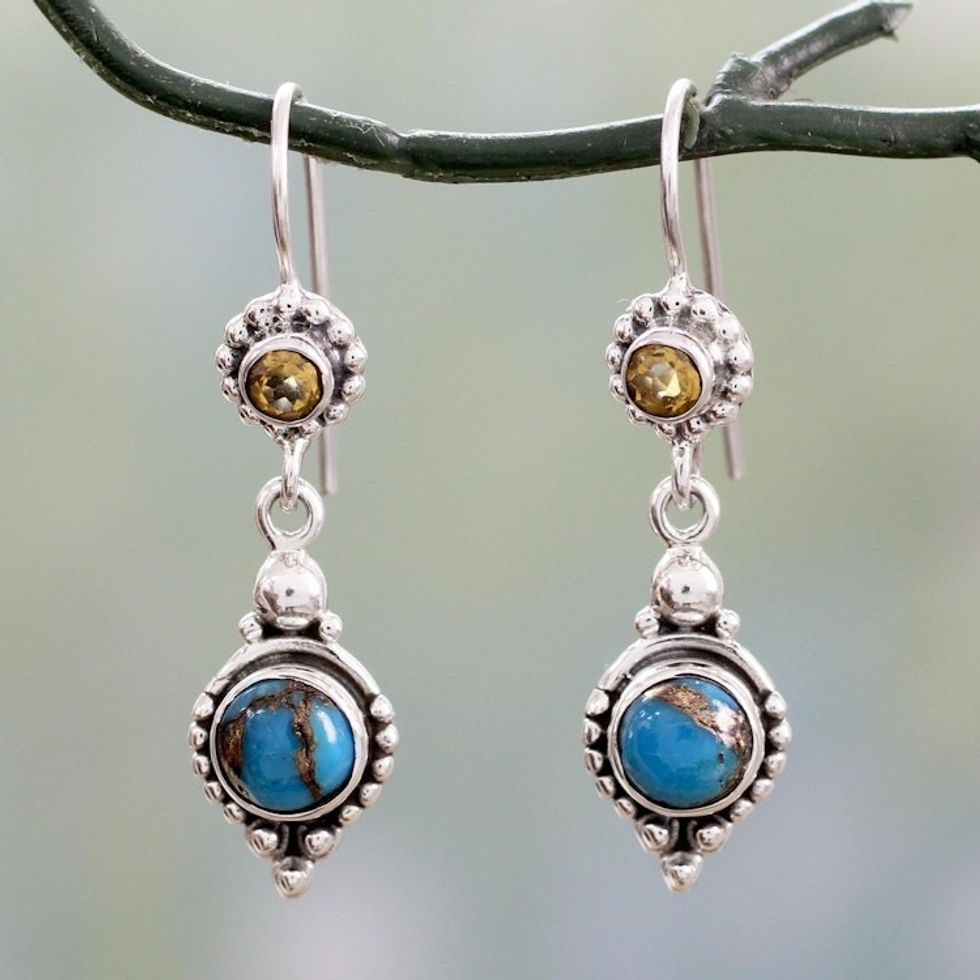 Citrine Sterling Silver Earrings with Composite Turquoise 'Sweet Reverie'
