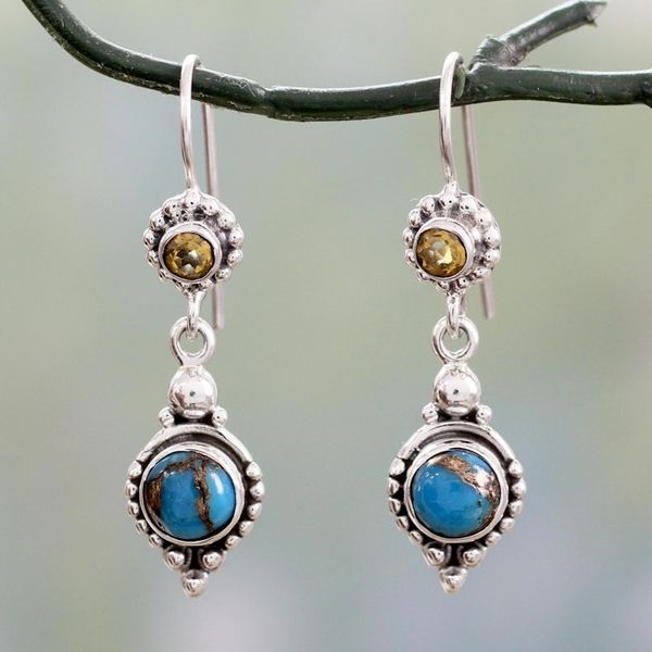 Alternate image for Citrine Sterling Silver Earrings with Composite Turquoise Sweet Reverie