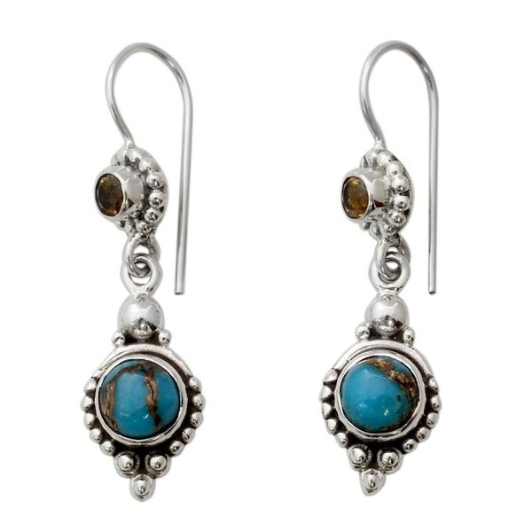 Alternate image for Citrine Sterling Silver Earrings with Composite Turquoise Sweet Reverie
